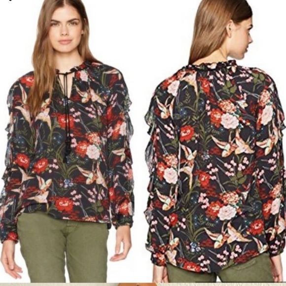 Jessica Simpson Womens Small Sweet Birds Keilani Floral Ruffle Sleeve Blouse - Picture 1 of 11